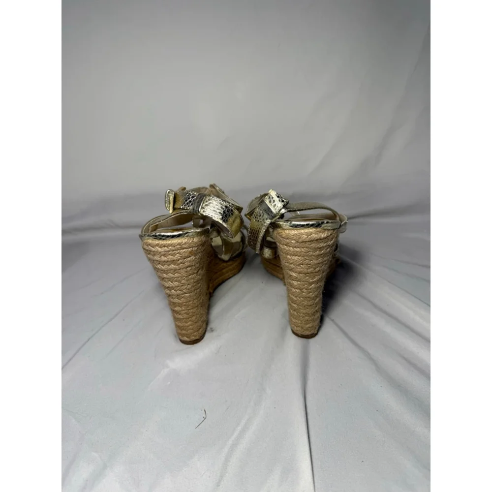 Women's Michael Kors Gold Espadrille Wedge Sandals 8.5